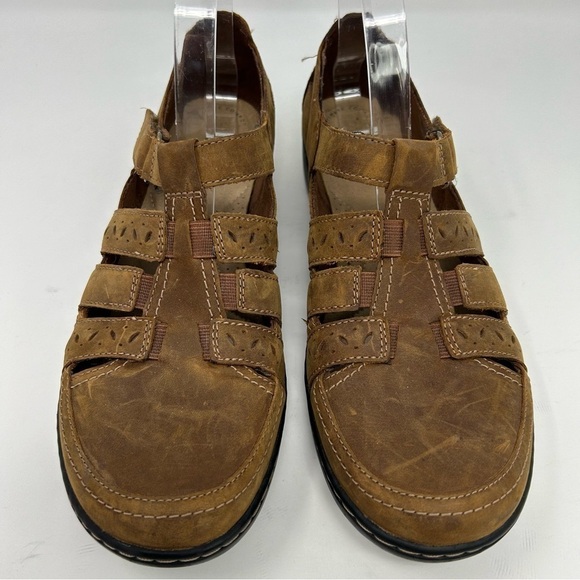 Clarks Brown Tan Perforated Leather Comfort Breathable Loafers Size 10 - Picture 5 of 12